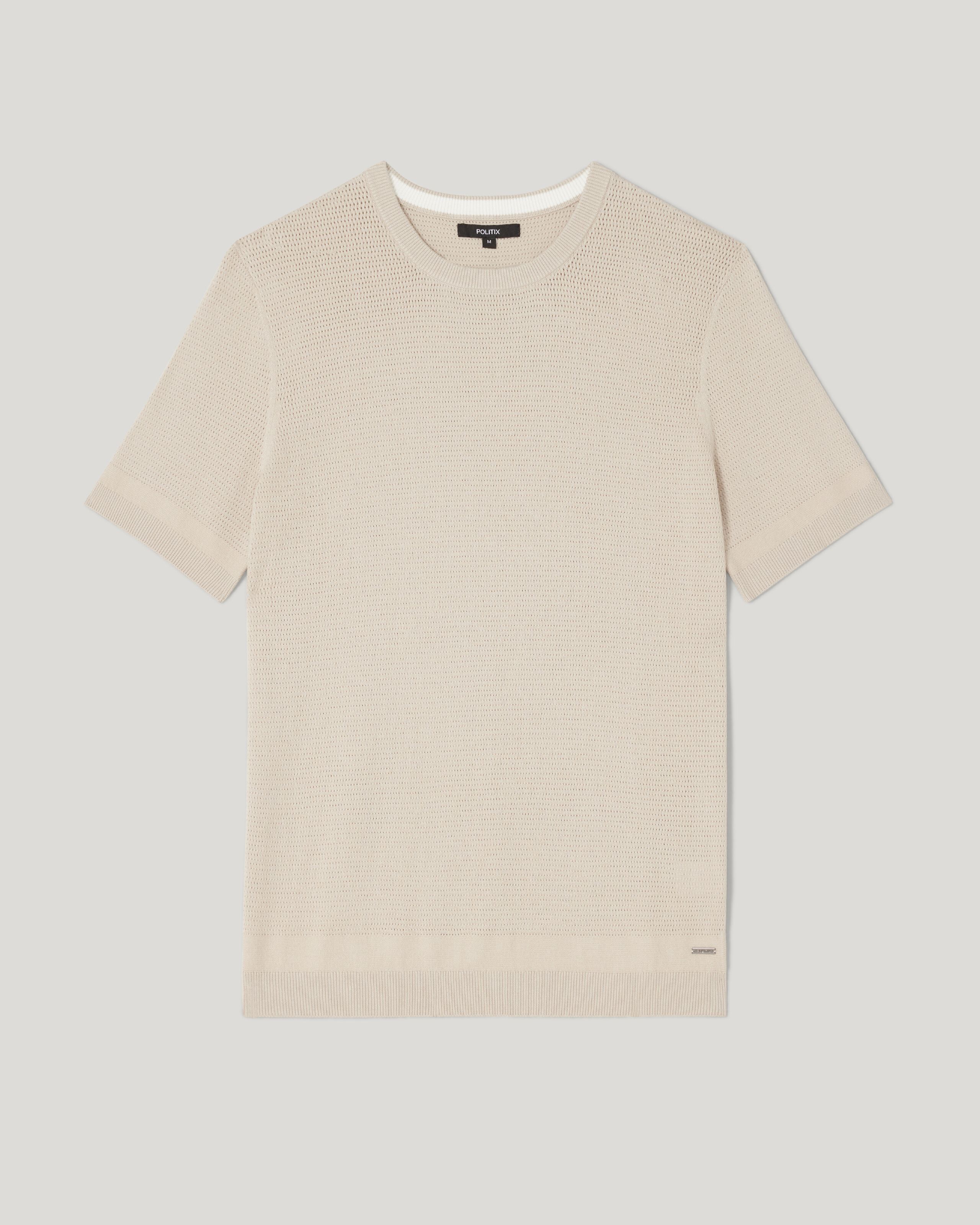 Crew Short Sleeve Knit - Bone - 5 Button Windowpane Check